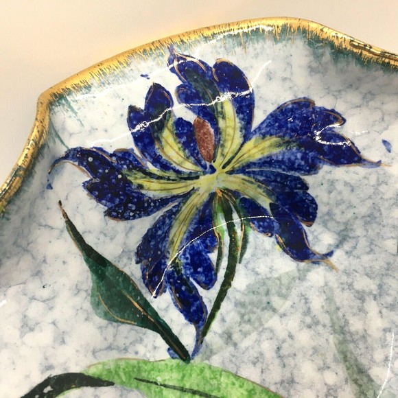 VTG Mid Century Italian Iris Ruffled Edge Bowl Art Pottery Hand Painted Hi Gloss - Picture 2 of 7